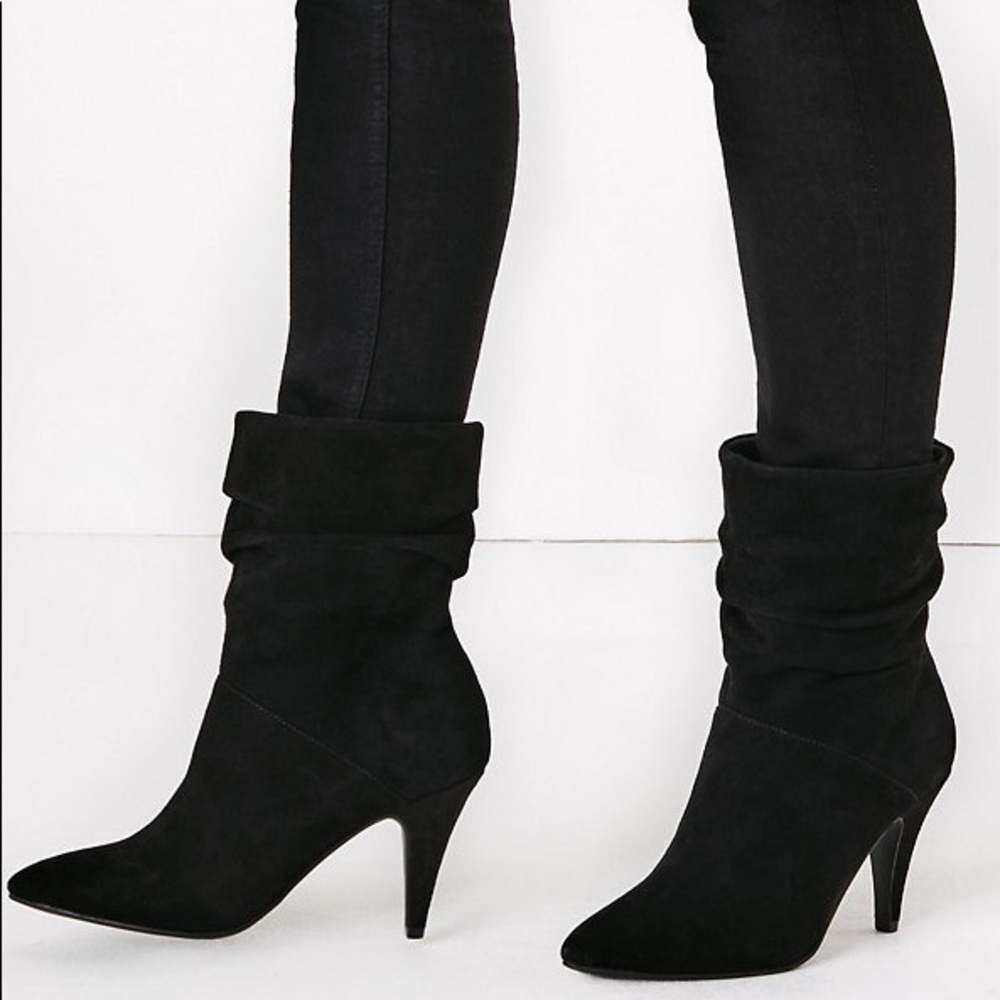 Suede Ruched Pointed Ankle Boots - Picture 4 of 4